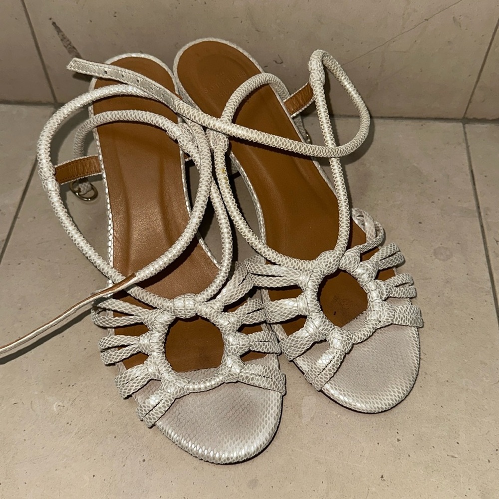 Sezane Gloria heeled sandal in white snakeskin